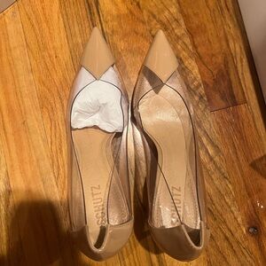 SCHUTZ Tan and Cream Pointed Toe Heels